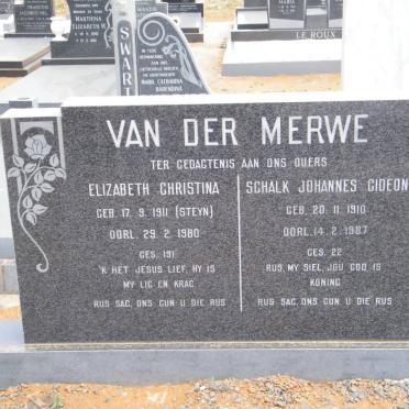 MERWE Schalk Johannes Gideon, van der 1910-1987 &amp; Elizabeth Christina STEYN 1911-1980