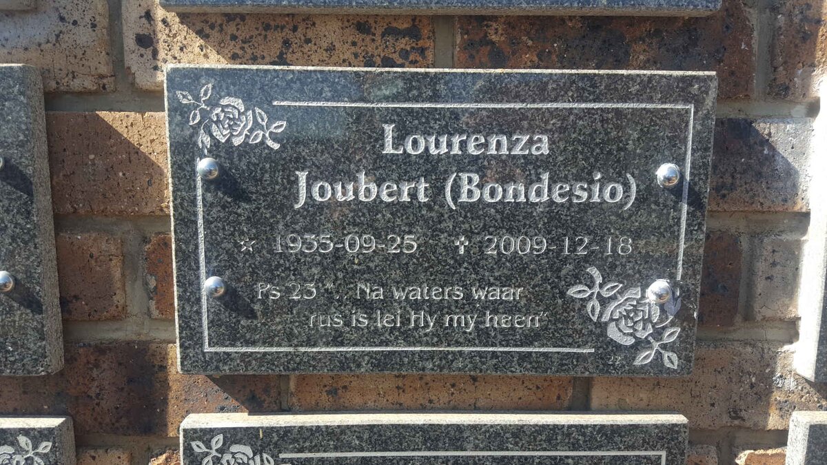 JOUBERT Lourenza nee BONDESIO 1935-2009