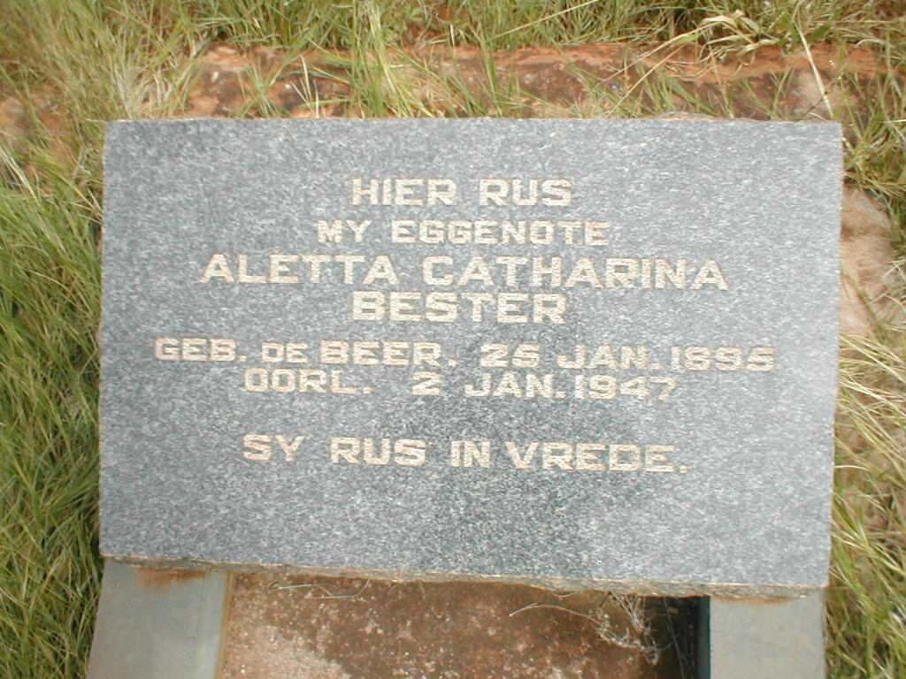 BESTER Aletta Catharina nee DE BEER 1895-1947