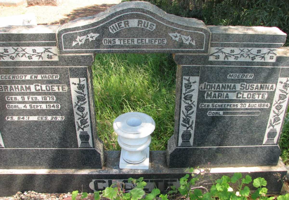 CLOETE Abraham 1878-1948 &amp; Johanna Susanna Maria SCHEEPERS 1884-