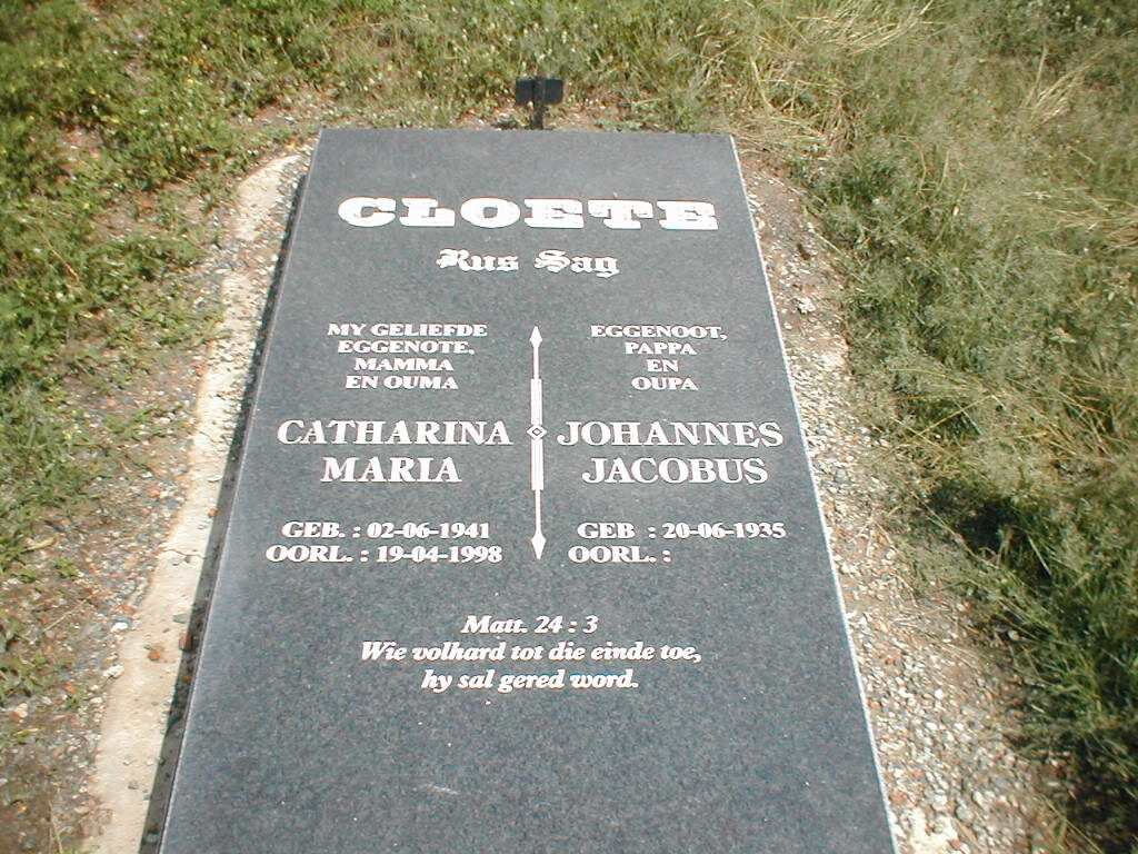 CLOETE Johannes Jacobus 1935-?? &amp; Catharina Maria 1941-1998