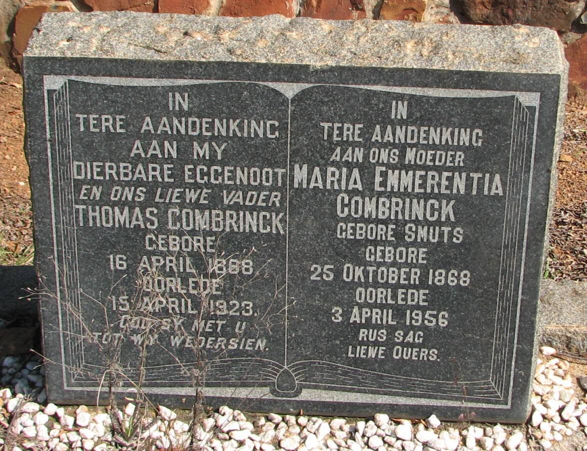 COMBRINCK Thomas 1888-1923 &amp; Maria Emmerentia SMUTS 1868-1956