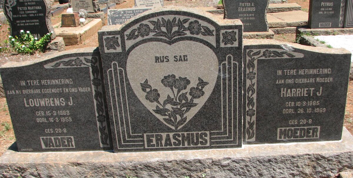 ERASMUS Louwrens J. 1883-1959 &amp; Harriet J. 1885-1969