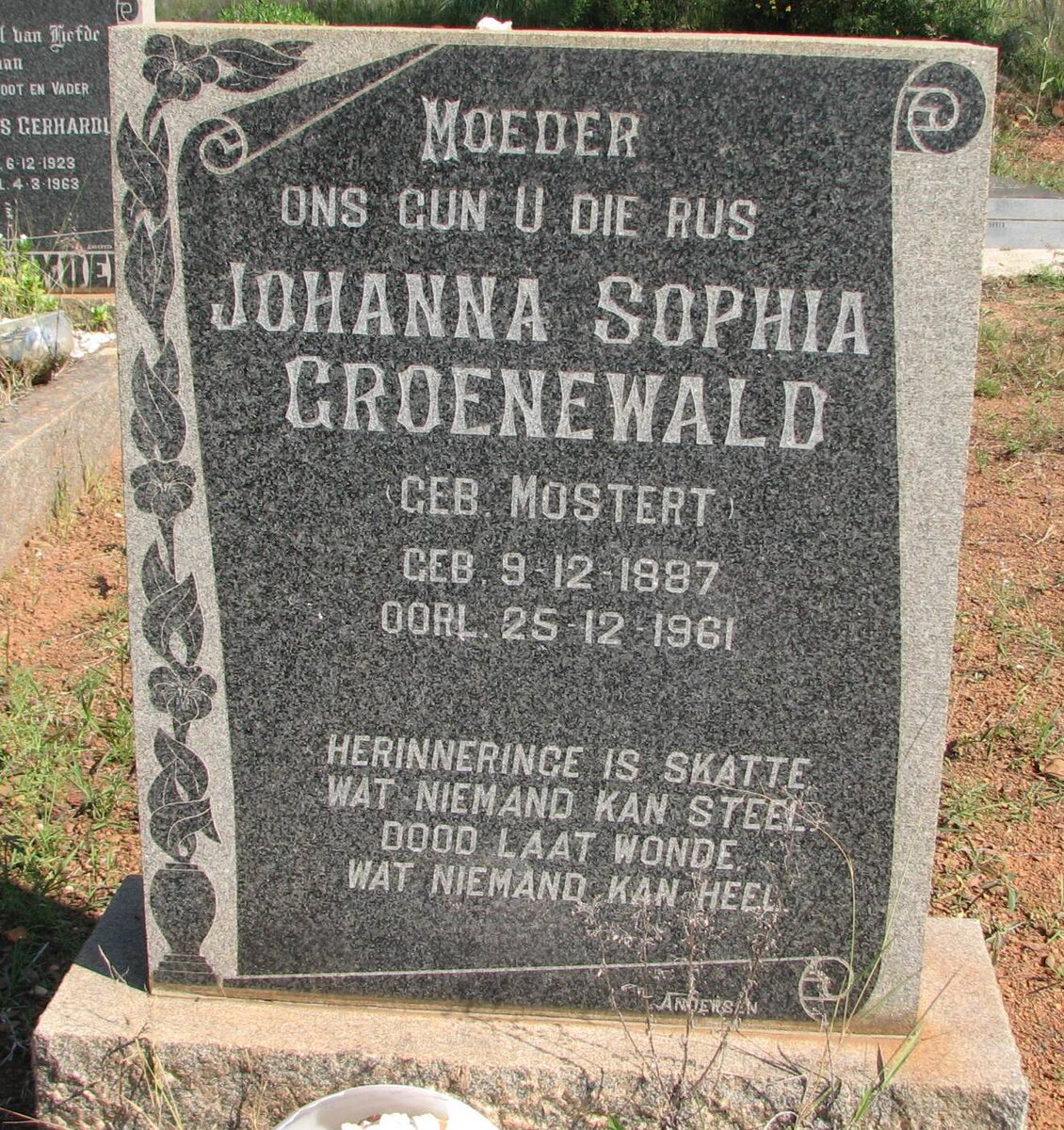 GROENEWALD Johanna Sophia nee MOSTERT 1887-1961