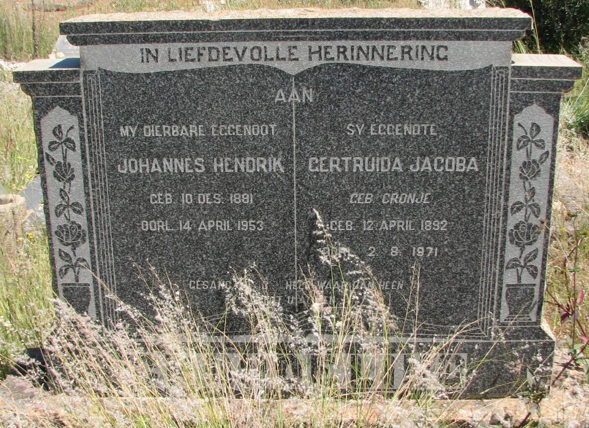 GRUNDELING Johannes Hendrik 1891-1953 &amp; Gertruida Jacoba CRONJE 1892-1971