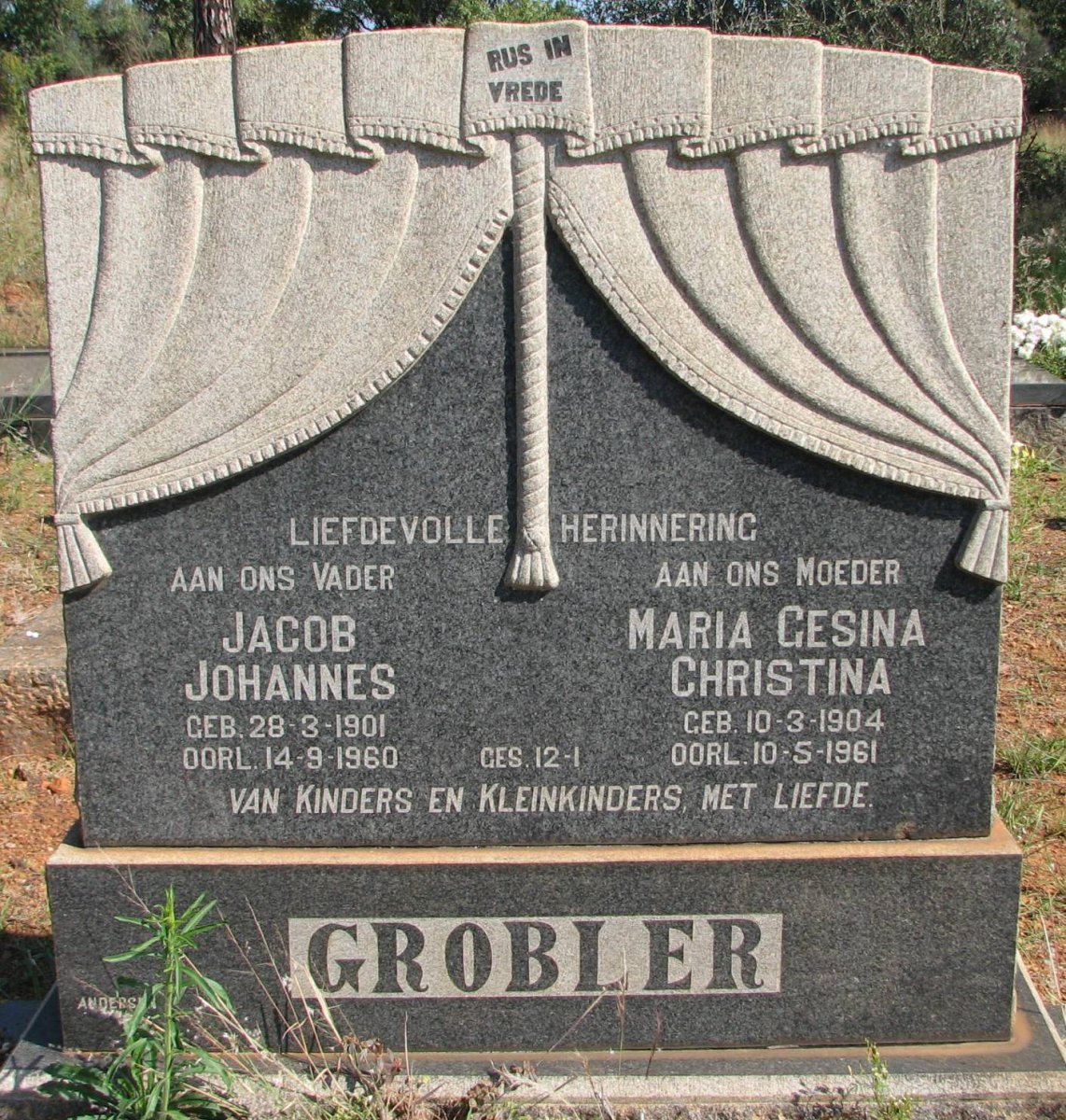 GROBLER Jacob Johannes 1901-1960 &amp; Maria Gesina Christina 1904-1961