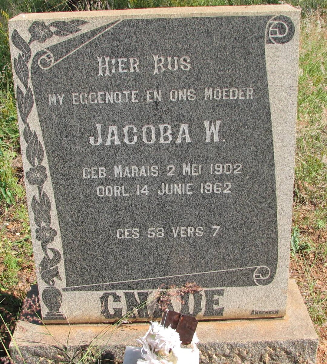 GNADE Jacoba W. nee MARAIS 1902-1962