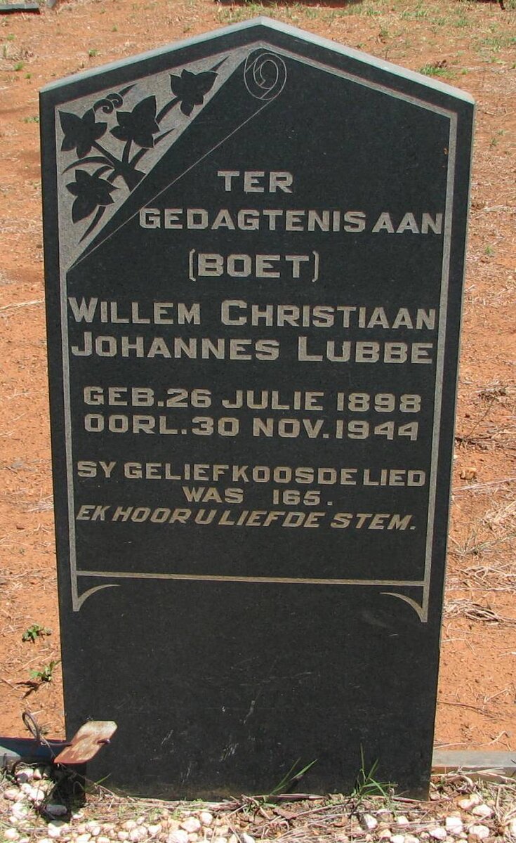LUBBE Willem Christiaan Johannes 1898-1944