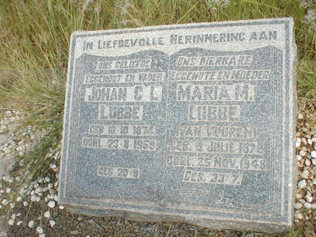 LUBBE Johan C.L. 1874-1958 &amp; Maria M. VAN VUUREN 1878-1948