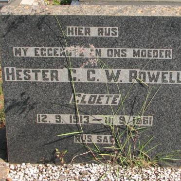 POWELL Hester C.C.W.  nee CLOETE 1913-1961