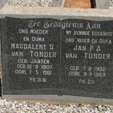 TONDER Jan P.A., van 1902-1963 &amp; Magdalena D. JANSEN 1907-1901