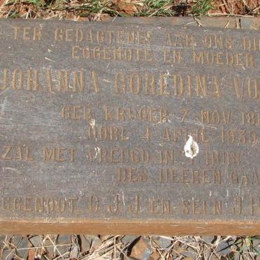 VORSTER Johanna Goredina nee KRUGER 1883-1939