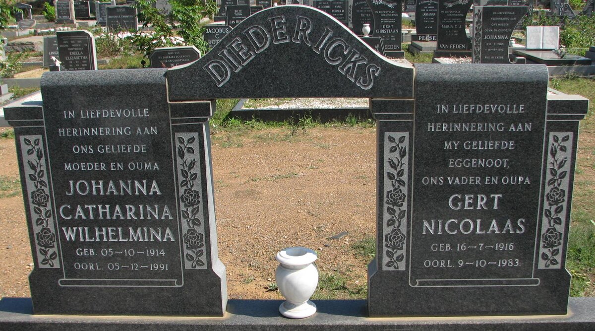 DIEDERICKS Gert Nicolaas 1916-1983 &amp; Johanna Catharina Wilhelmina 1914-1991