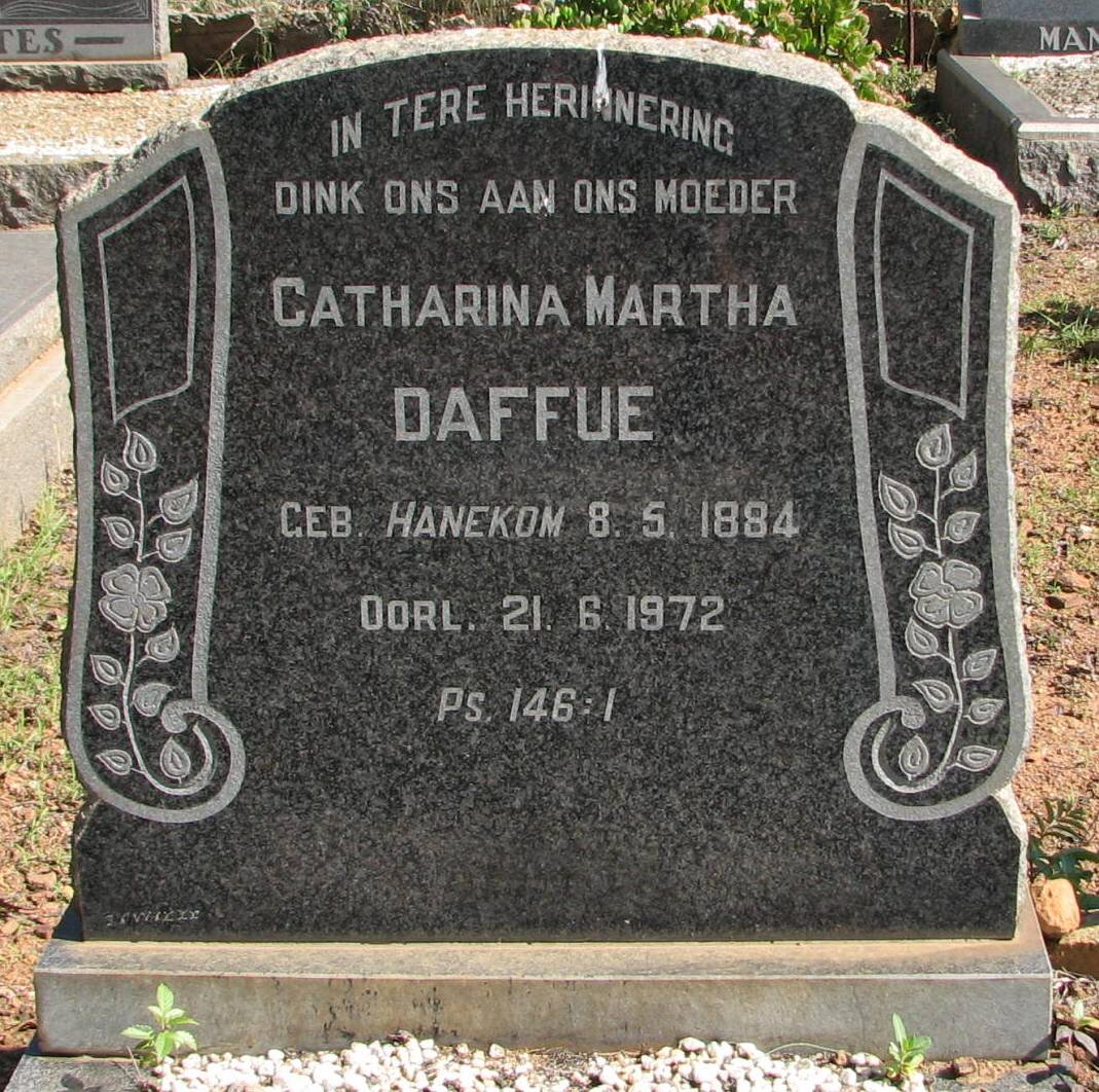 DAFFUE Catharina Martha nee HANEKOM 1884-1972
