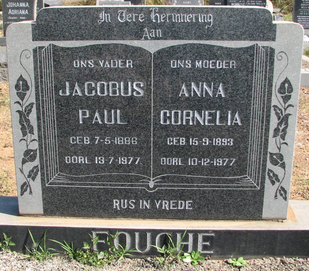 FOUCHE Jacobus Paul 1886-1977 &amp; Anna Cornelia 1893-1977
