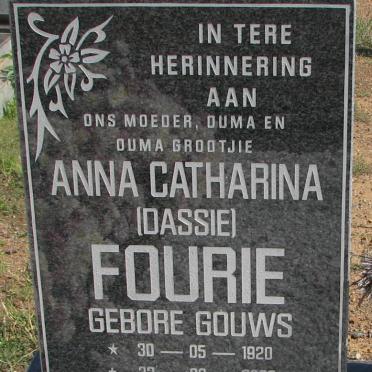 FOURIE Anna Catharina nee GOUWS 1920-2009