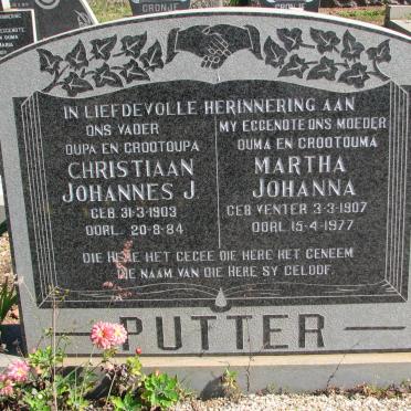 PUTTER Christiaan Johannes J. 1903-1984 &amp; Martha Johanna VENTER 1907-1977