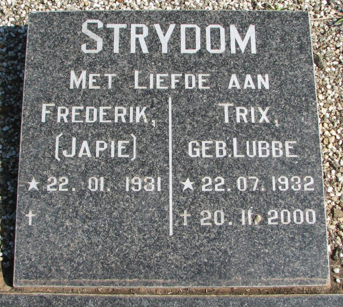 STRYDOM Frederik 1931- &amp; Trix LUBBE 1932-2000