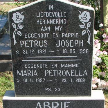 ABRIE Petrus Joseph 1921-1996 &amp; Maria Petronella 1927-2009