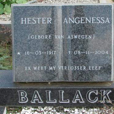 BALLACK Hester Angenessa nee van ASWEGEN 1917-2004