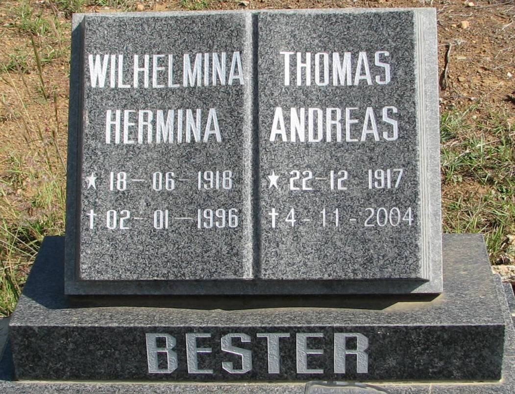 BESTER Thomas Andreas 1917-2004 &amp; Wilhelmina Hermina 1918-1996