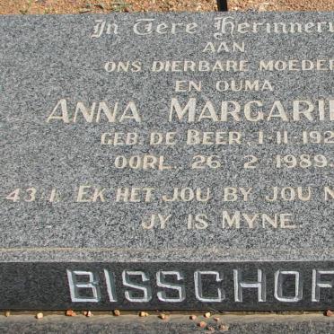 BISSCHOFF Anna Margarieta nee de BEER 1921-1989