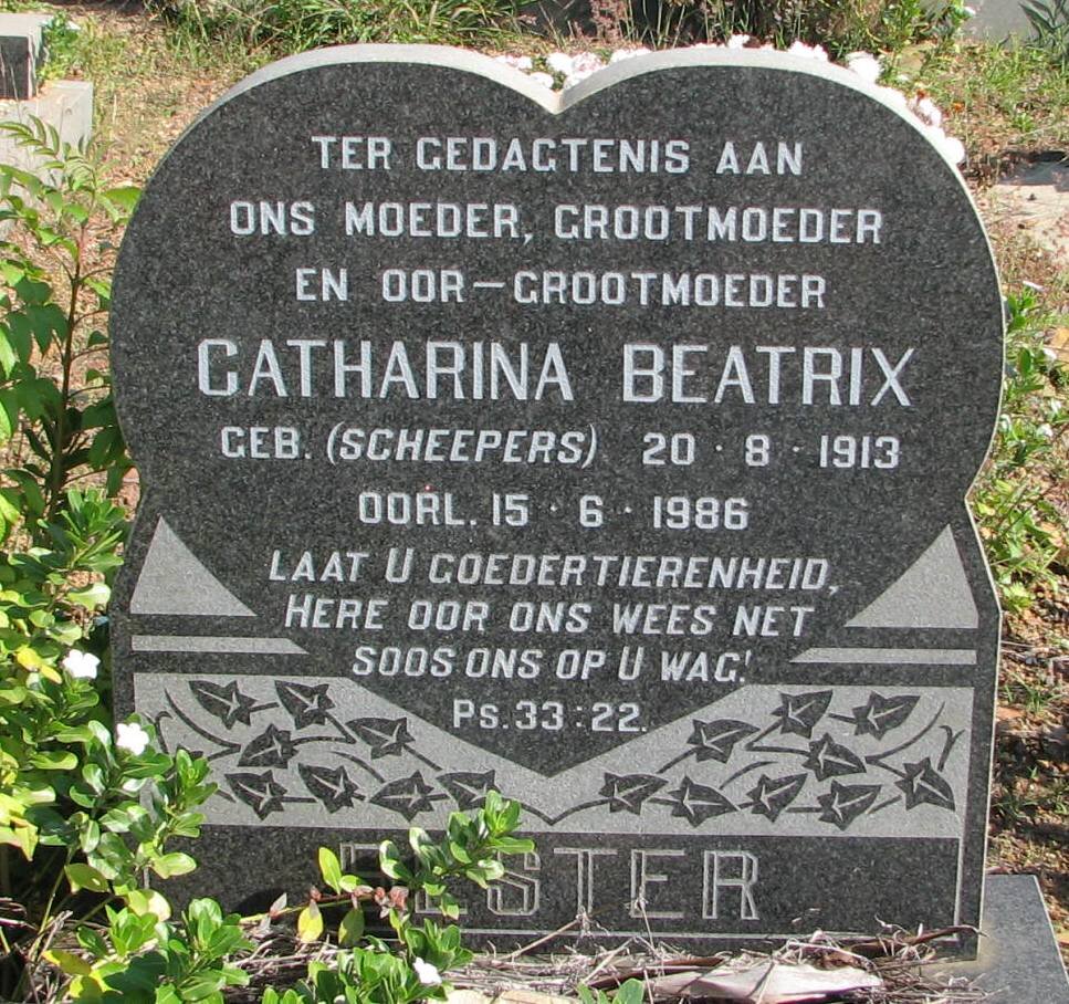 BESTER Catharina Beatrix nee SCHEEPERS 1913-1986