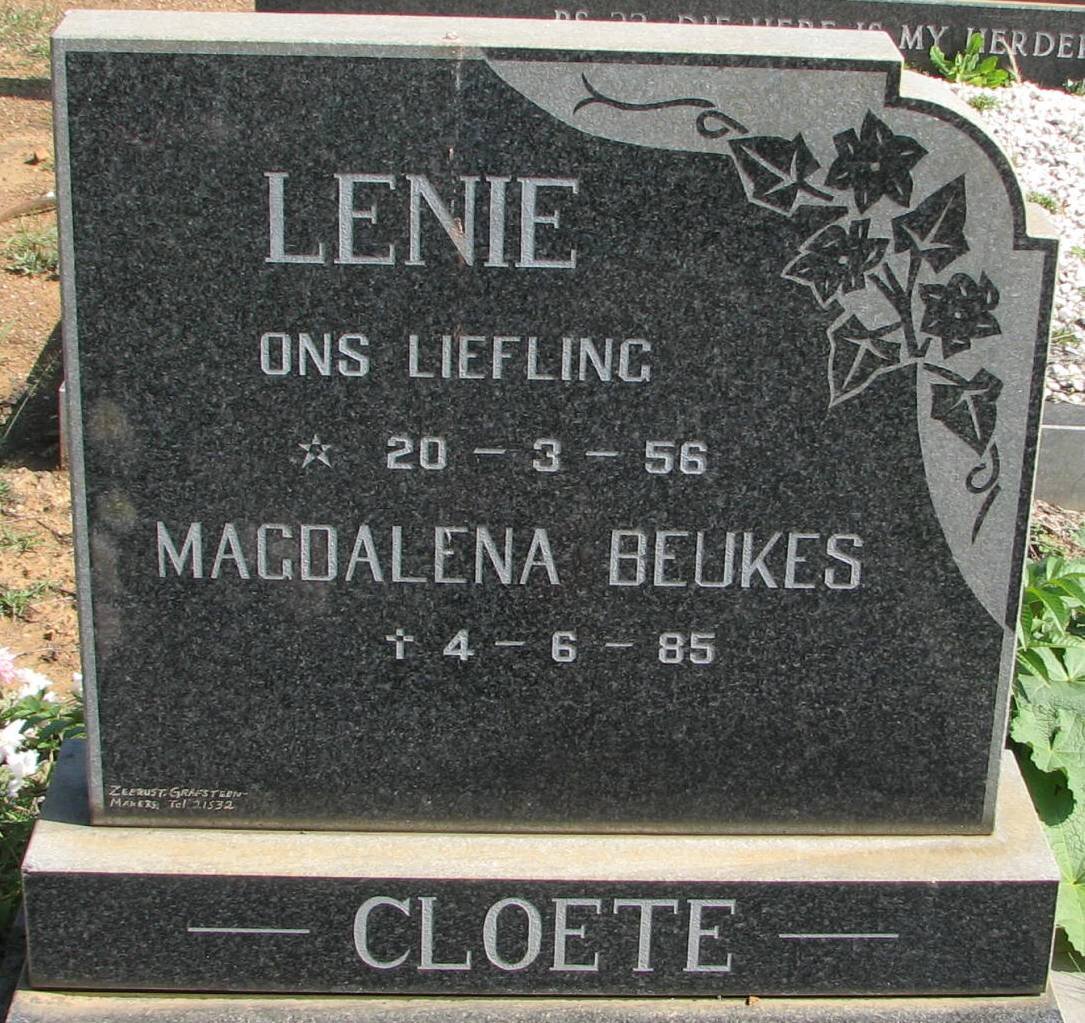 CLOETE Magdalena nee BEUKES 1956-1985