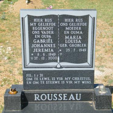 ROUSSEAU Gabriël Johannes Jeremia 1949-2000 &amp; Maria Louisa GROBLER 1949-