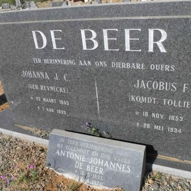 BEER Jacobus F., de 1853-1934 &amp; Johanna J.C. REYNECKE 1853-1933 :: DE BEER Antonie Johannes 1893-1970
