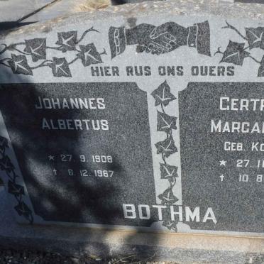 BOTHMA Johannes Albertus 1908-1967 &amp; Gertruida Margaretha KOTZEE 1910-1998