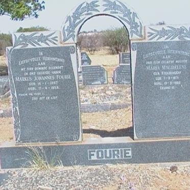 FOURIE Markus Johannes 1867-1955 &amp; Maria Magdelene KOEKEMOER 1871-19?2