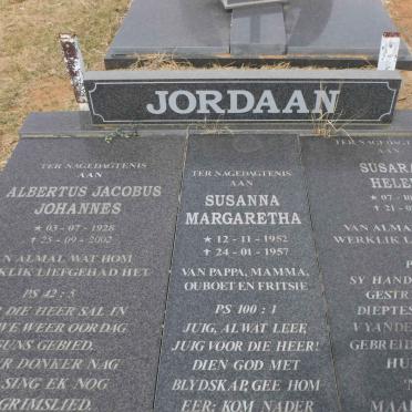 JORDAAN Albertus Jacobus Johannes 1928-2002 &amp; Susarah Helena 1930-2000 :: JORDAAN Susanna Margaretha 1952-1957