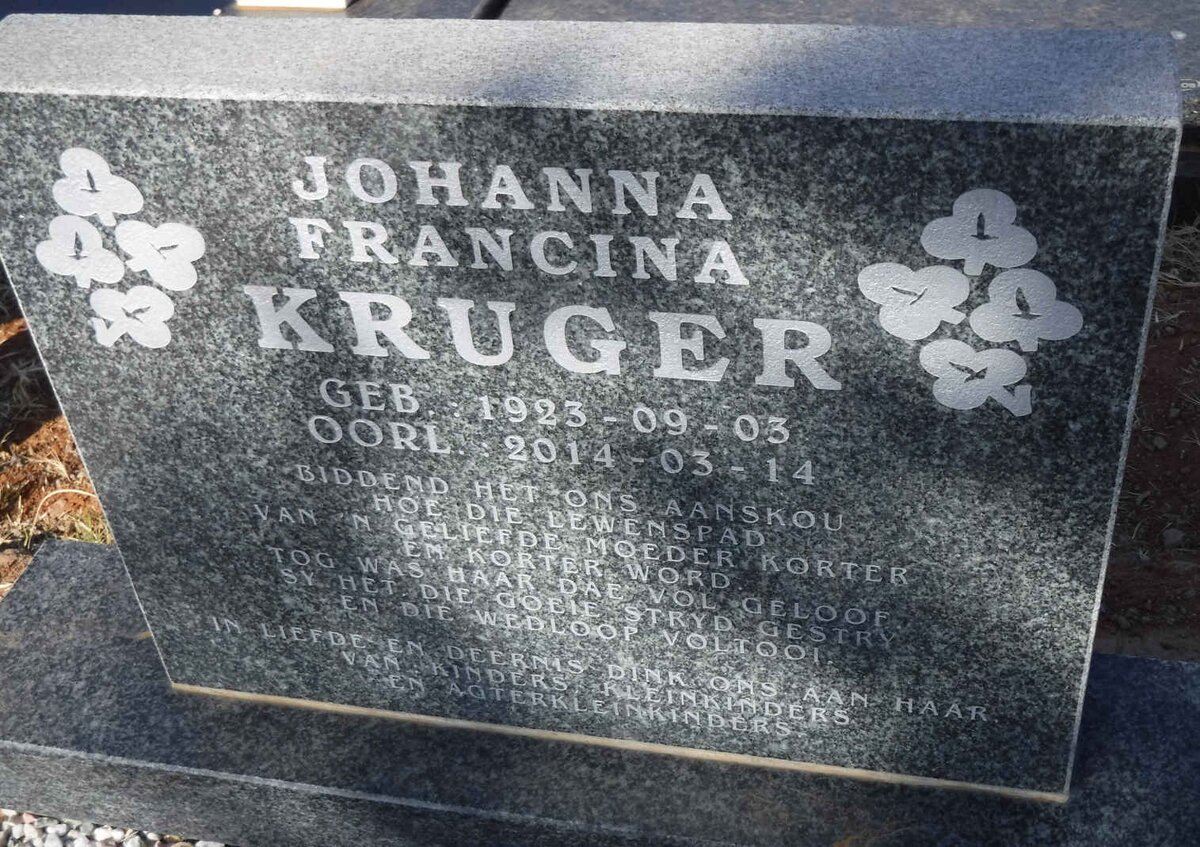 KRUGER Johanna Francina 1923-2014
