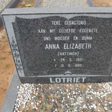 LOTRIET Anna Elizabeth nee HATTINGH 1921-1980
