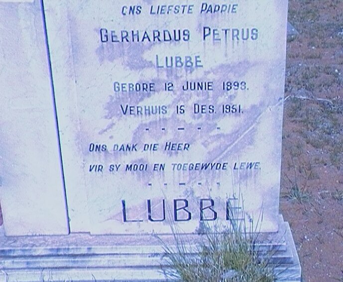 LUBBE Gerhardus Petrus 1893-1951