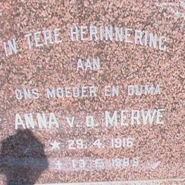 MERWE Anna, v.d. 1916-1989