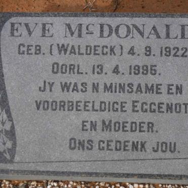 McDONALD Eve nee WALDECK 1922-1995