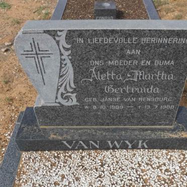 WYK Aletta Martha Gertruida, van nee JANSE VAN RENSBURG 1909-1988
