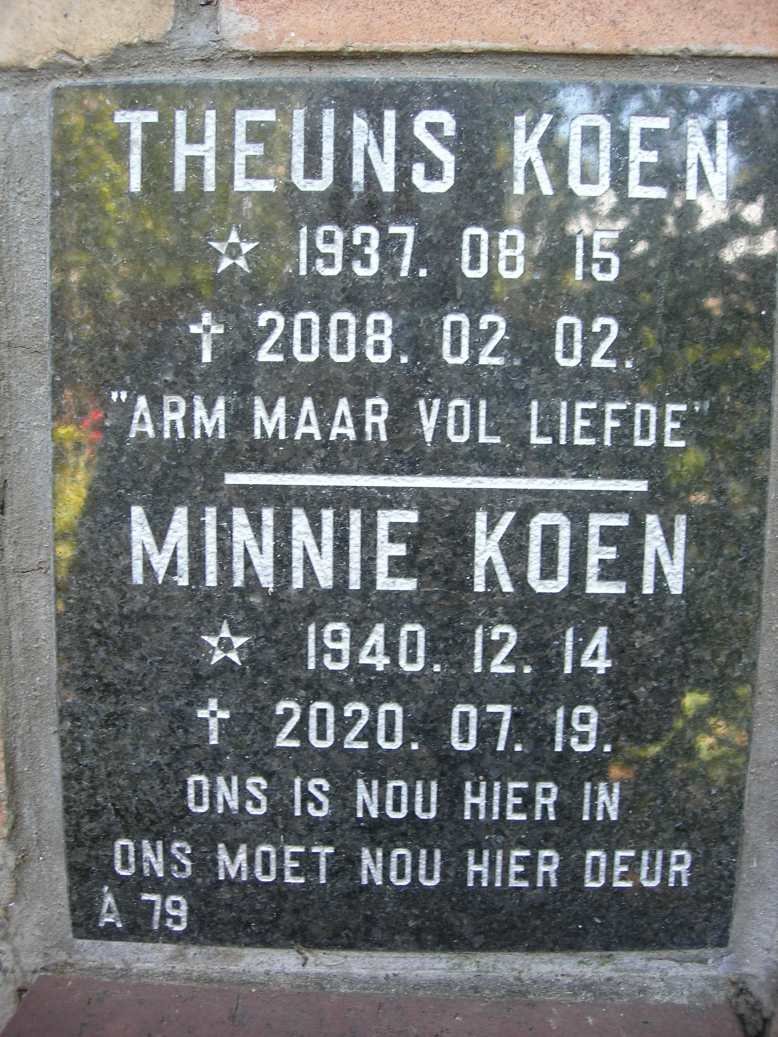 KOEN Theuns 1937-2008 &amp; Minnie 1940-2020