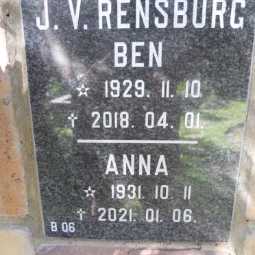 RENSBURG Ben, J.V. 1929-2018 &amp; Anna 1931-2021