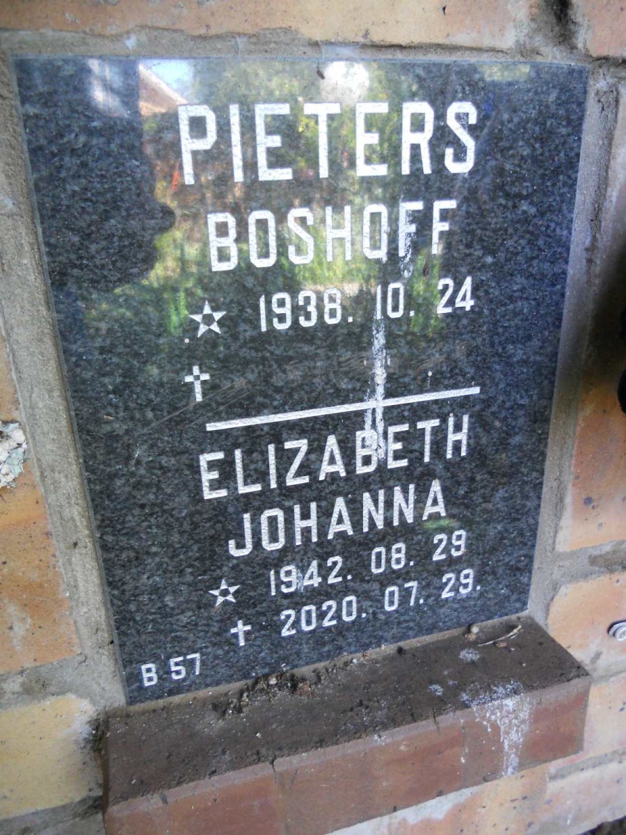 PIETERS Boshoff 1938- &amp; Elizabeth Johanna 1942-2020