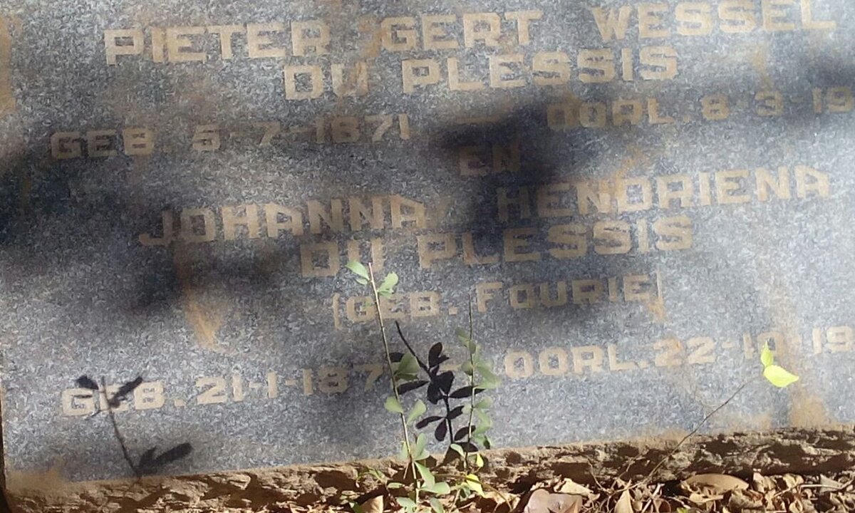 PLESSIS Pieter Gert Wessel, du 1871-1918 &amp; Johanna Hendriena FOURIE 187?-19??
