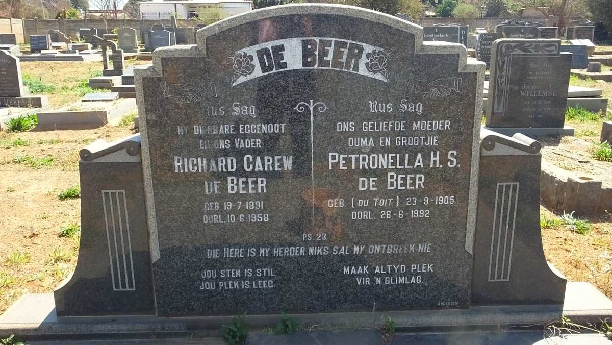 BEER Richard Carew, de 1891-1958 &amp; Petronella H.S. DU TOIT 1905-1992