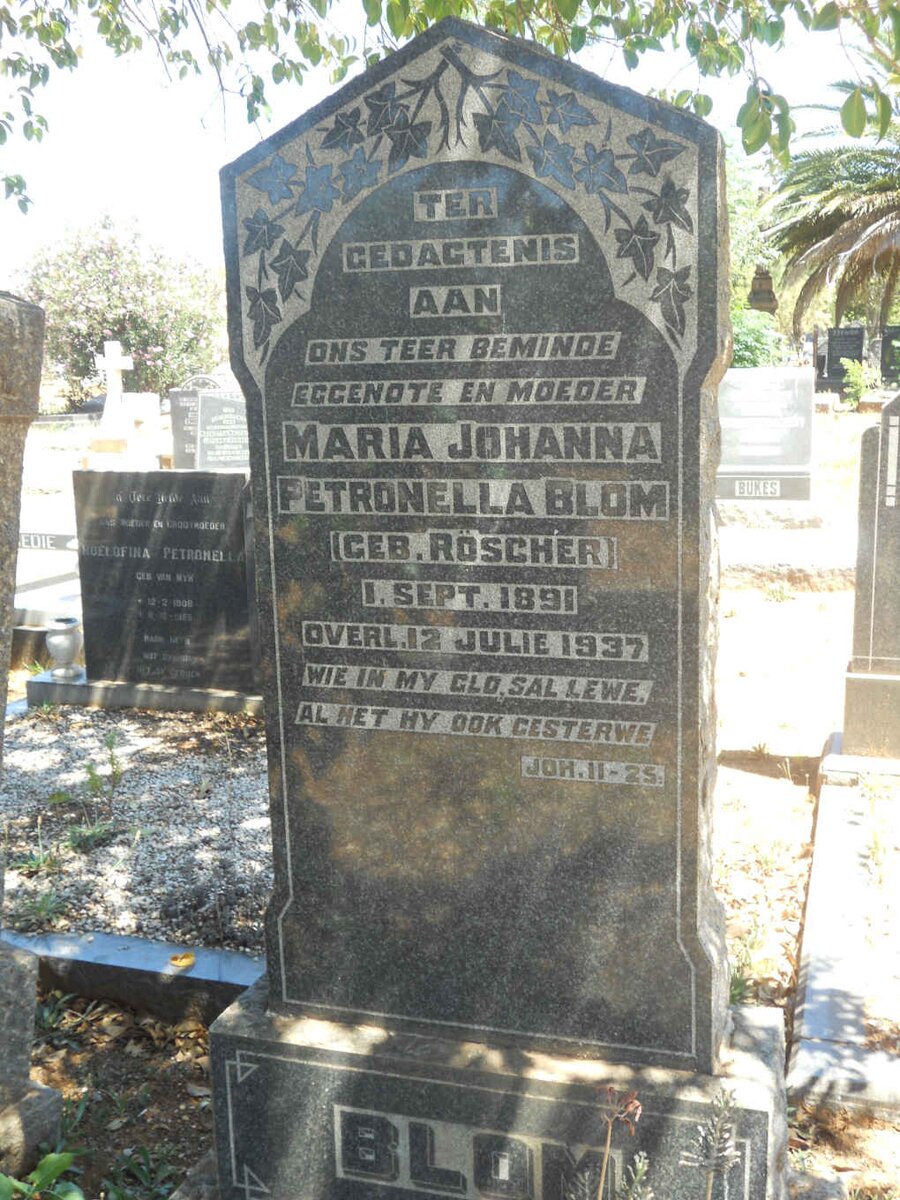 BLOM Maria Johanna Petronella nee ROSCHER 1891-1937