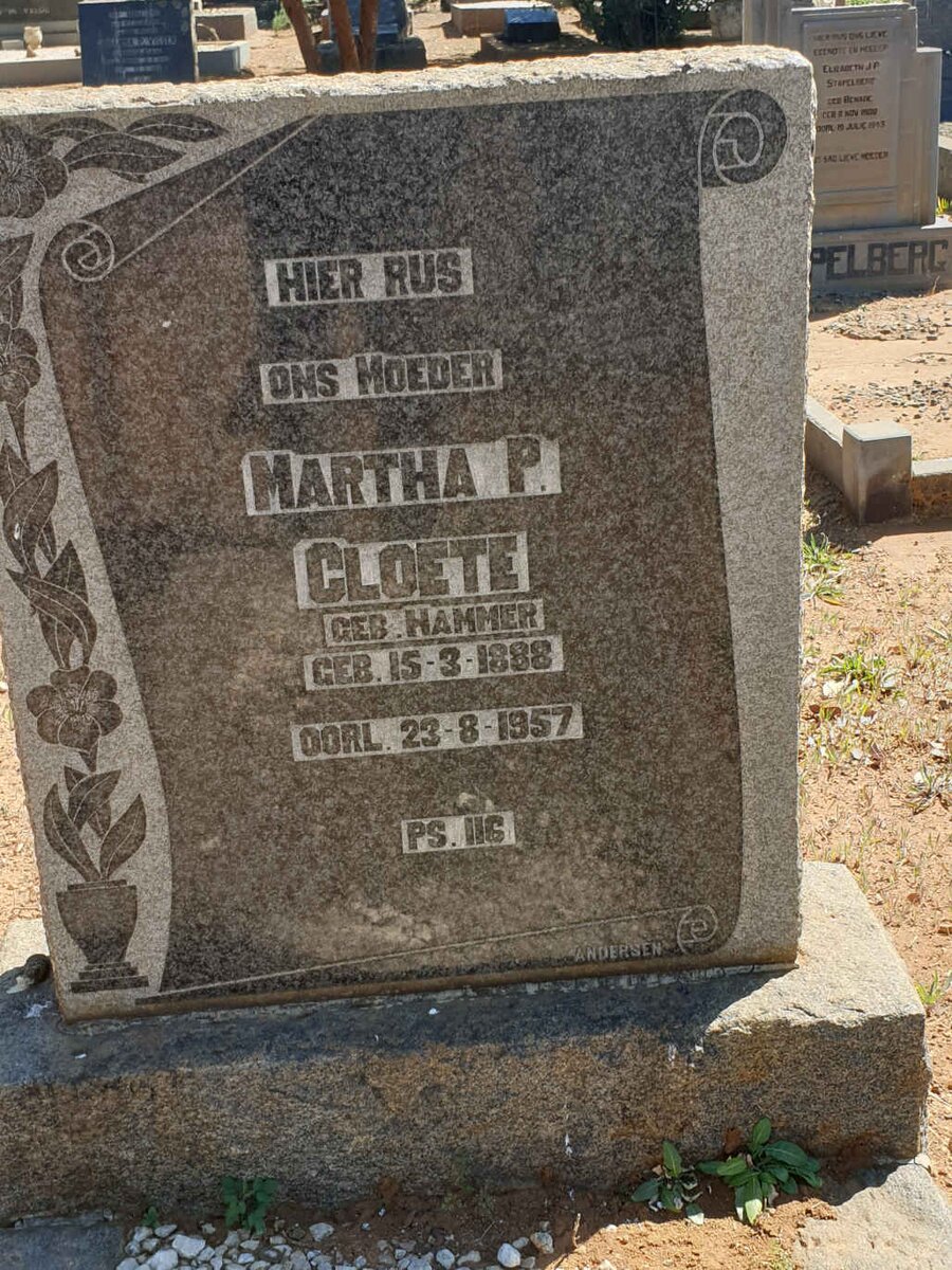 CLOETE Martha P. nee HAMMER 1888-1957