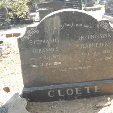 CLOETE Stephanus Johannes 1878-1968 &amp; Theunissina Dorothea 1882-1962