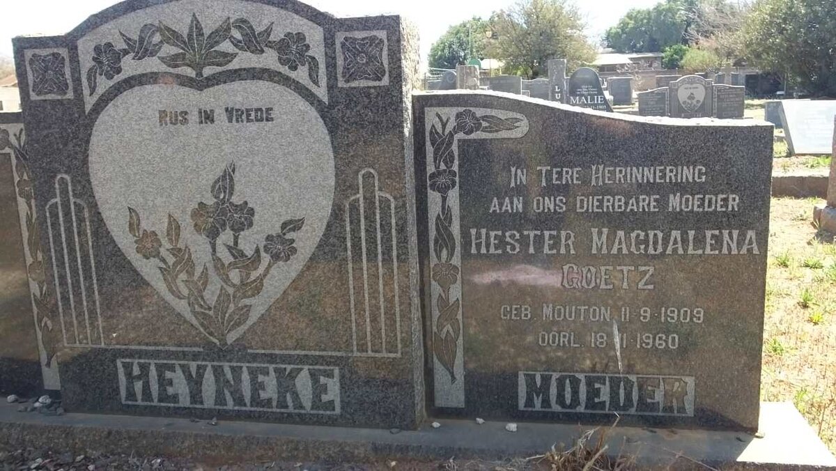 HEYNEKE Jan Christoffel 1910-1958 &amp; Hester Magdalena GOETZ nee MOUTON 1909-1960