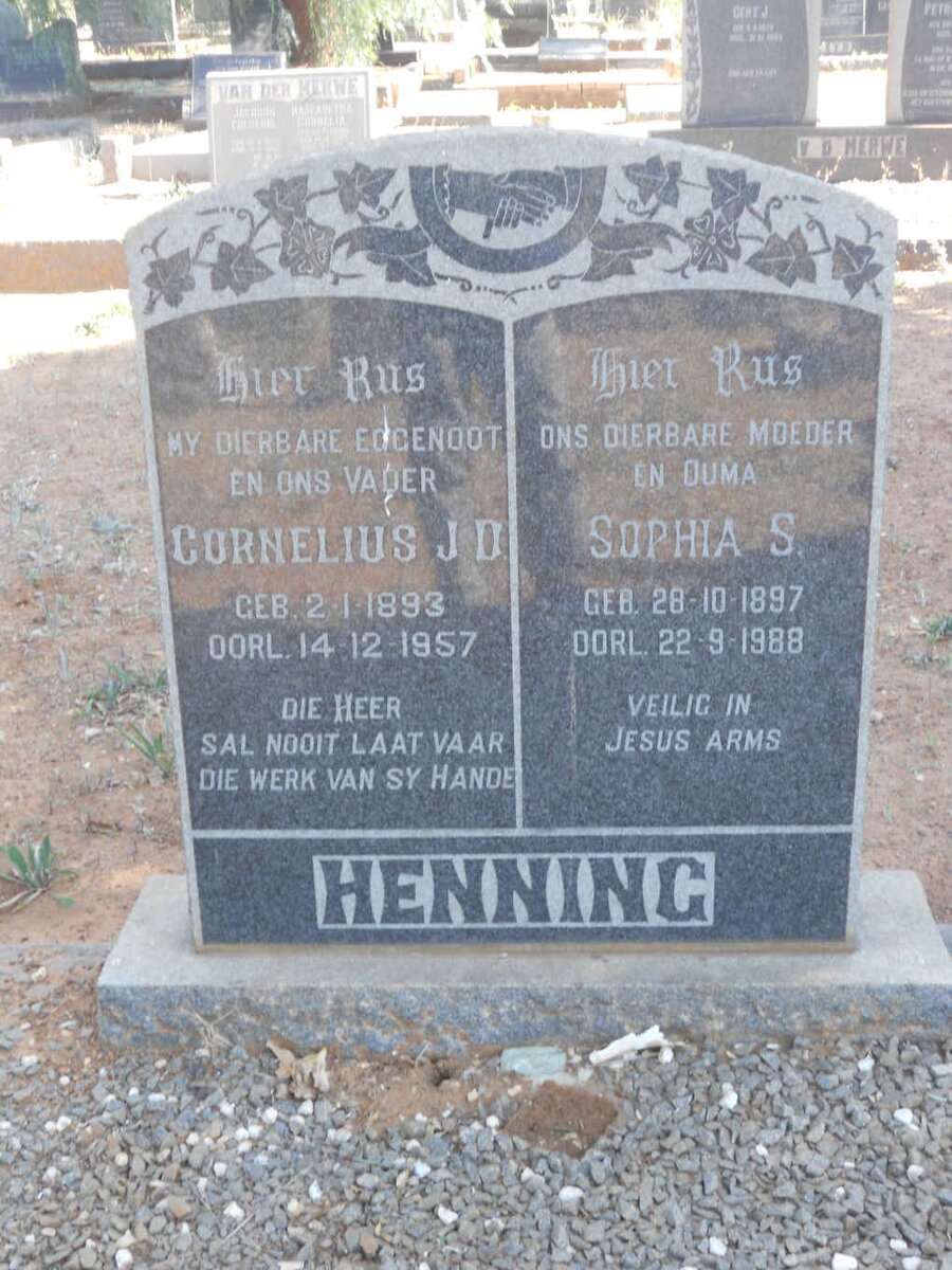 HENNING Cornelius J.D. 1893-1957 &amp; Sophia S. 1897-1988