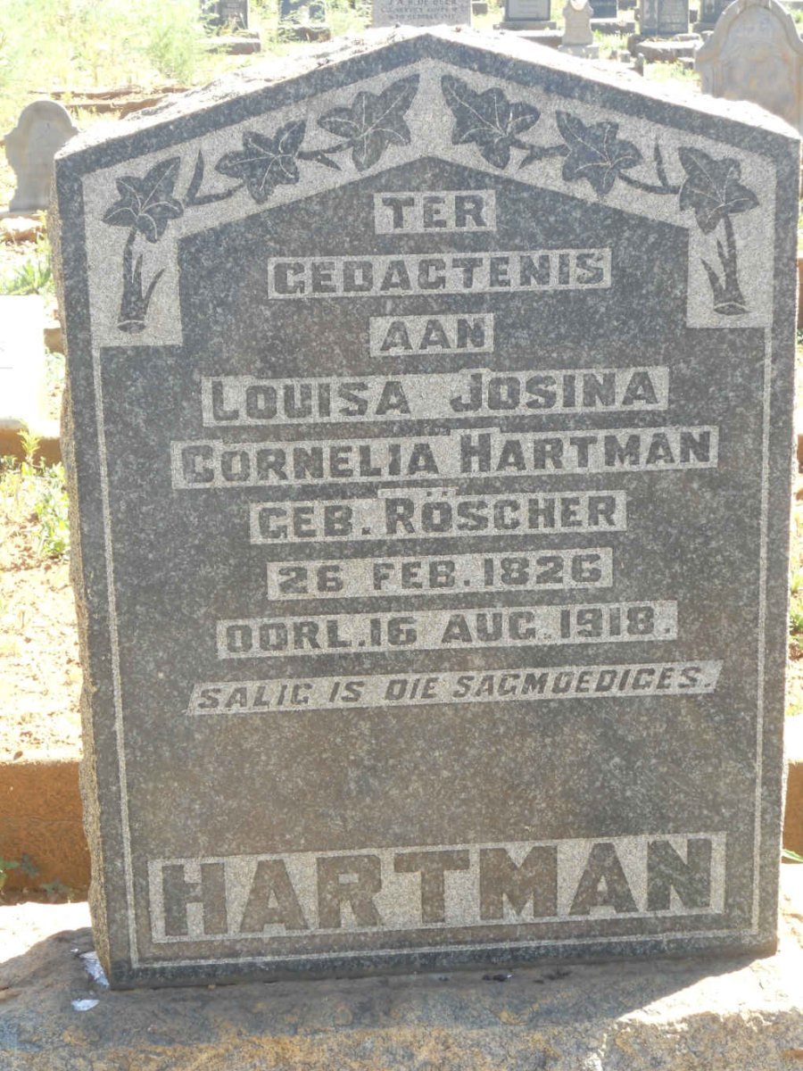 HARTMAN Louisa Josina Cornelia nee ROSCHER 1826-1918